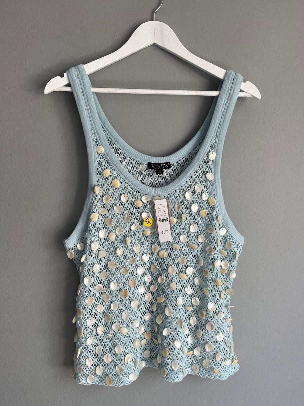 J.Crew Crochet Shell Embroidered Tank Top Light Blue XXL NWT $98 CA834 Beach